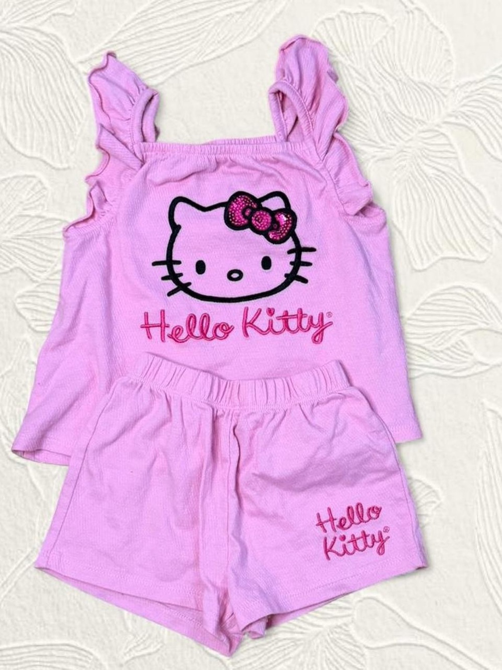 Hello Kitty Pink Ruffle Strap Tank and Shorts Set